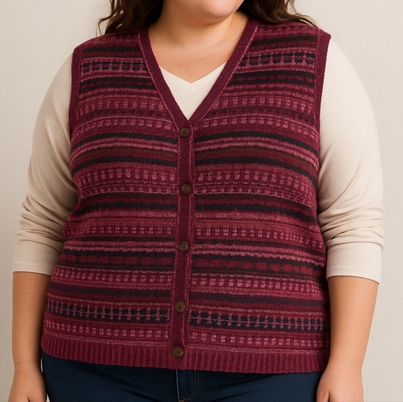 ALPS Knit Sweater Vest L  Purple Pink Fair Isle Grandpacore Cottagecore USA - Picture 1 of 8